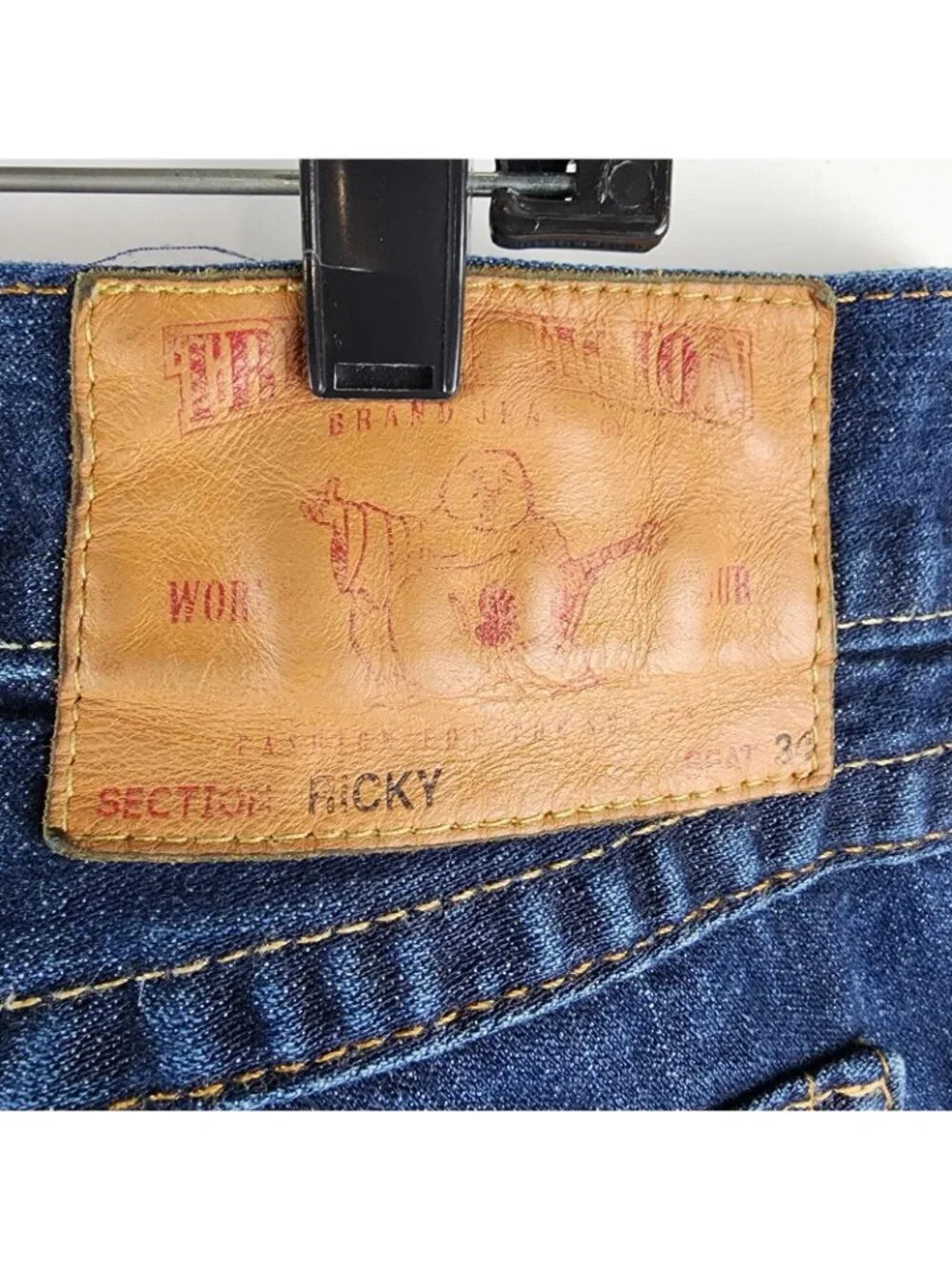 True Religion Jeans Mens 38 Ricky Flap Straight Blue M24859P43 Altered Hem Waist